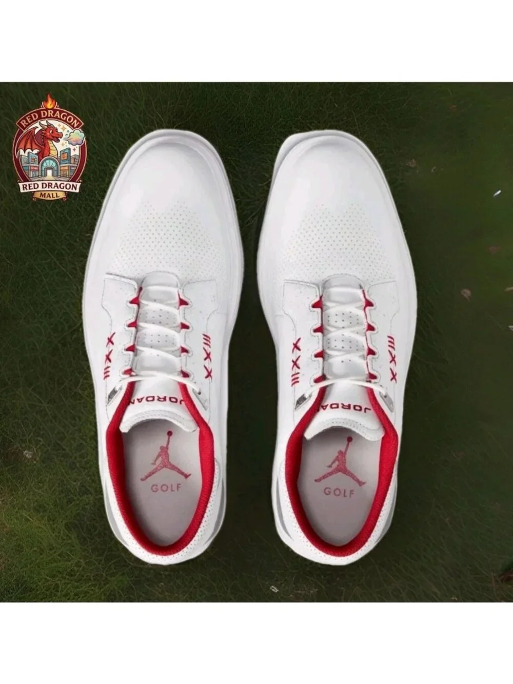 Nike Air Jordan ADG 5 White Fire Red Spikeless Golf Shoes FQ6642-101 - Men's 9.5